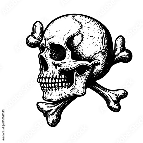 Pointillism Skull and Crossbones Pirate Symbol Engraving