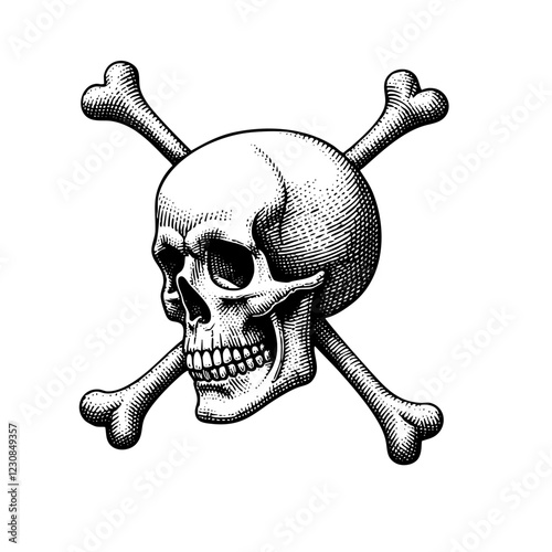 Pointillism Skull Side Profile Engraved Illustration