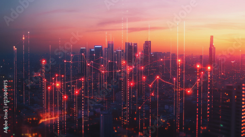 Wallpaper Mural Smart digital Innovation city with connection network reciprocity over the cityscape. of future smart wireless digital city and social media networking systems that connects people with in city Torontodigital.ca