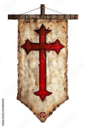 Crusade Banner Featuring a Red Cross on a White Background, Isolated Element for Graphic Design