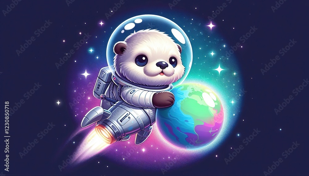 Otter cute animal character in space astronaut concept planet surface digital illustration cartoon Otter cute animal character in space astronaut concept planet surface digital illustration cartoon