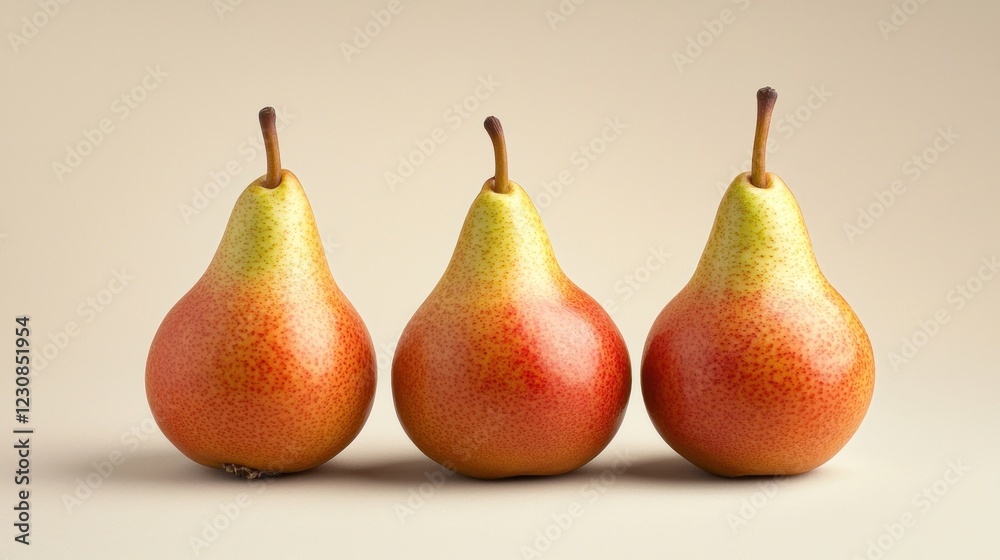 Three Ripe Pears on Beige Background Three Ripe Pears on Beige Background