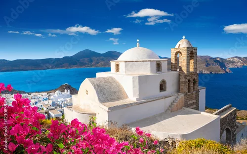 Obraz One of the cozy streets of Plaka town. Milos island, Greece