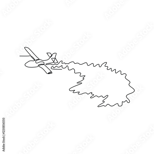 One continuous line drawing of The fire fighter airplane is on duty to put out the blazing fire vector illustration. Fire Fighting design illustration simple linear style vector concept for education.