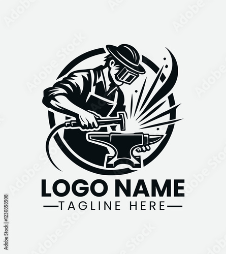 Professional Welder Logo Design, Skilled Welder Logo, Metal Fabrication Logo, Industrial Strength Logo, Forge Logo