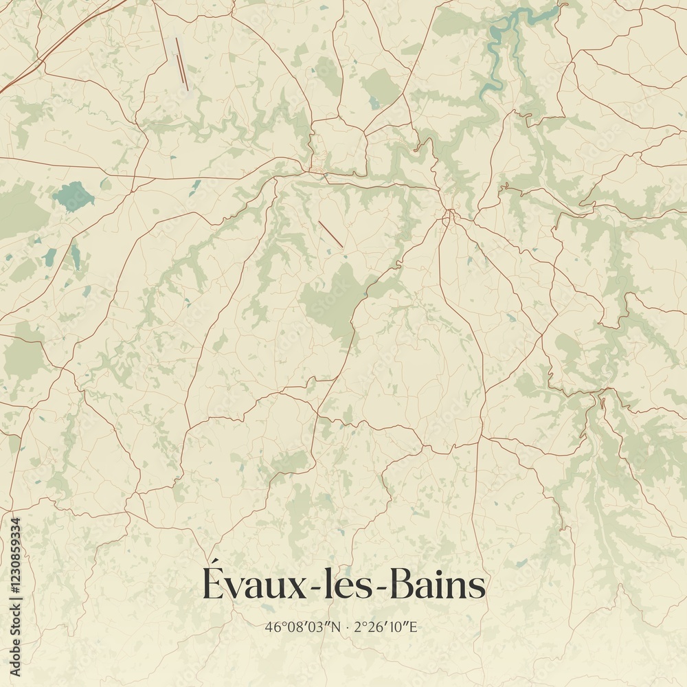 Fototapeta premium Retro map of �vaux-les-Bains, Nouvelle-Aquitaine, France. Vintage street map.