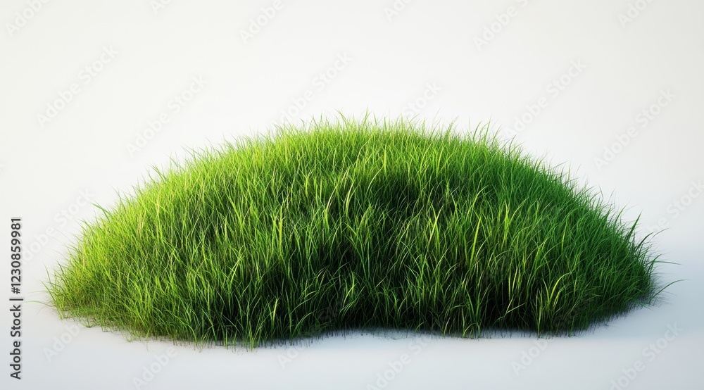 Fototapeta premium Lush green grass mound isolated on white background.