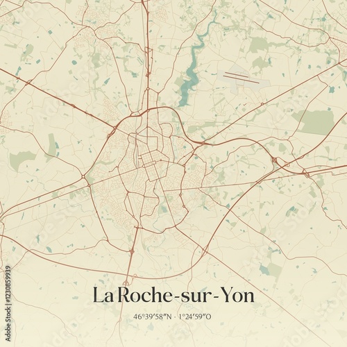Wallpaper Mural Retro map of La Roche-sur-Yon, Pays de la Loire, France. Vintage street map. Torontodigital.ca