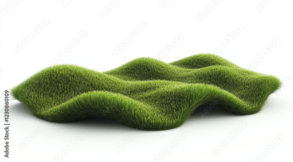 Fototapeta premium Lush green grass forming wavy hills isolated on white background.