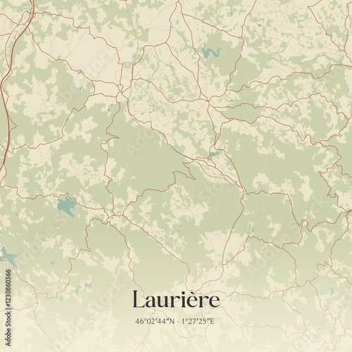 Retro map of Lauri�re, Nouvelle-Aquitaine, France. Vintage street map. photo