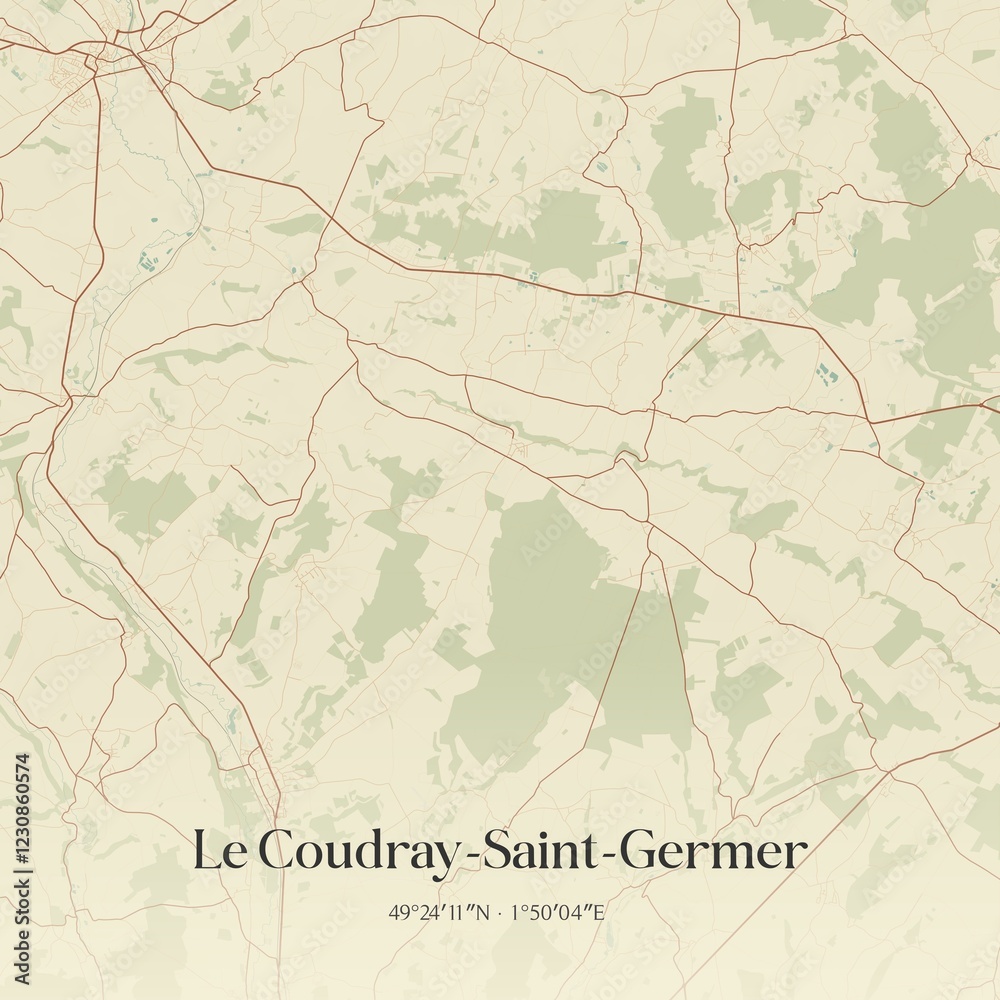 Obraz premium Retro map of Le Coudray-Saint-Germer, Hauts-de-France, France. Vintage street map.