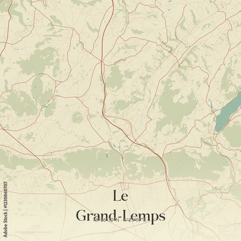 Obraz premium Retro map of Le Grand-Lemps, Auvergne-Rh�ne-Alpes, France. Vintage street map.