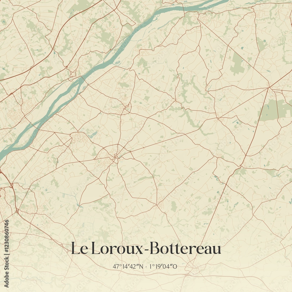 Fototapeta premium Retro map of Le Loroux-Bottereau, Pays de la Loire, France. Vintage street map.