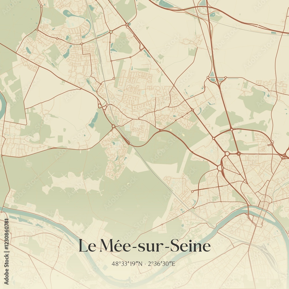 Obraz premium Retro map of Le M�e-sur-Seine, �le-de-France, France. Vintage street map.
