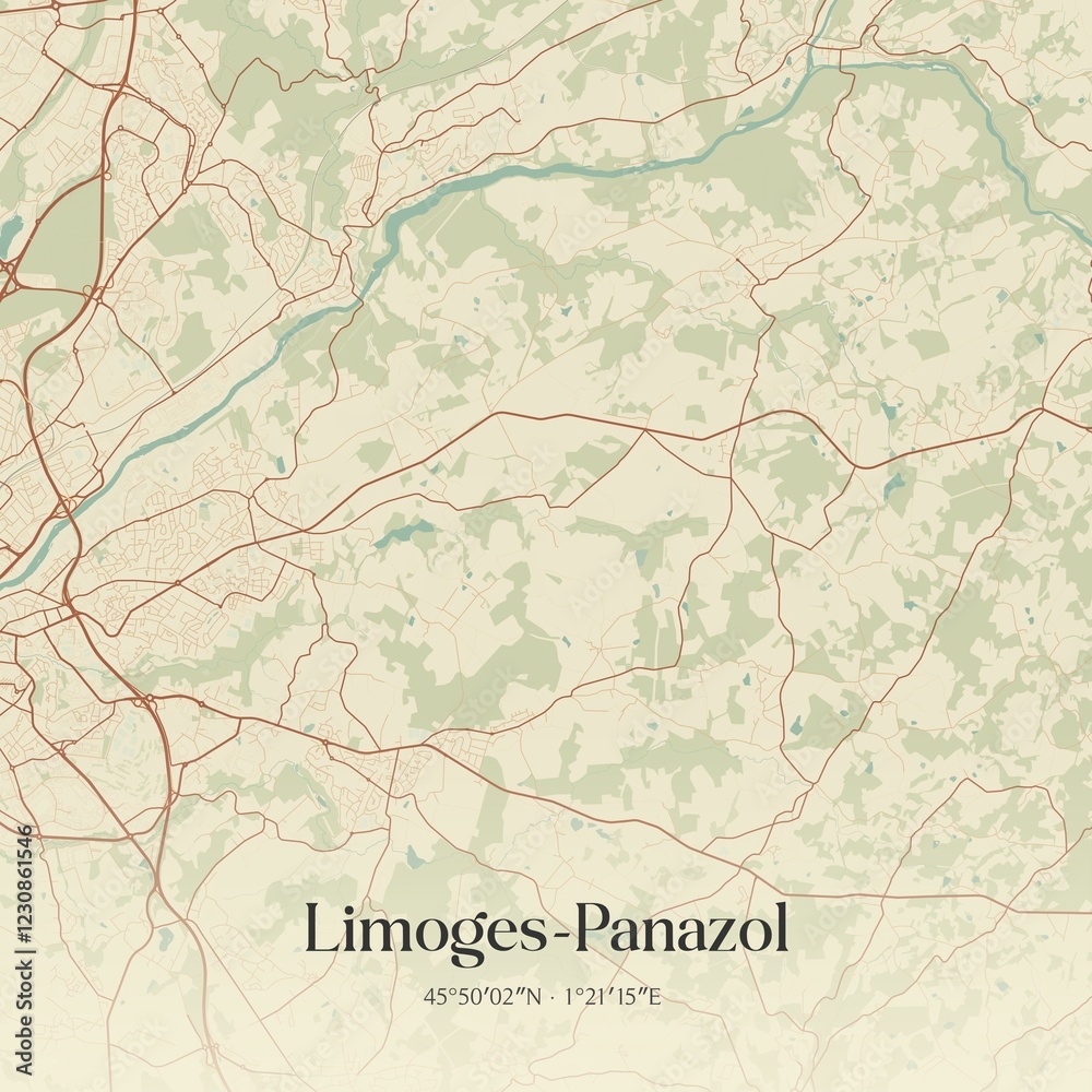 Obraz premium Retro map of Limoges-Panazol, Nouvelle-Aquitaine, France. Vintage street map.