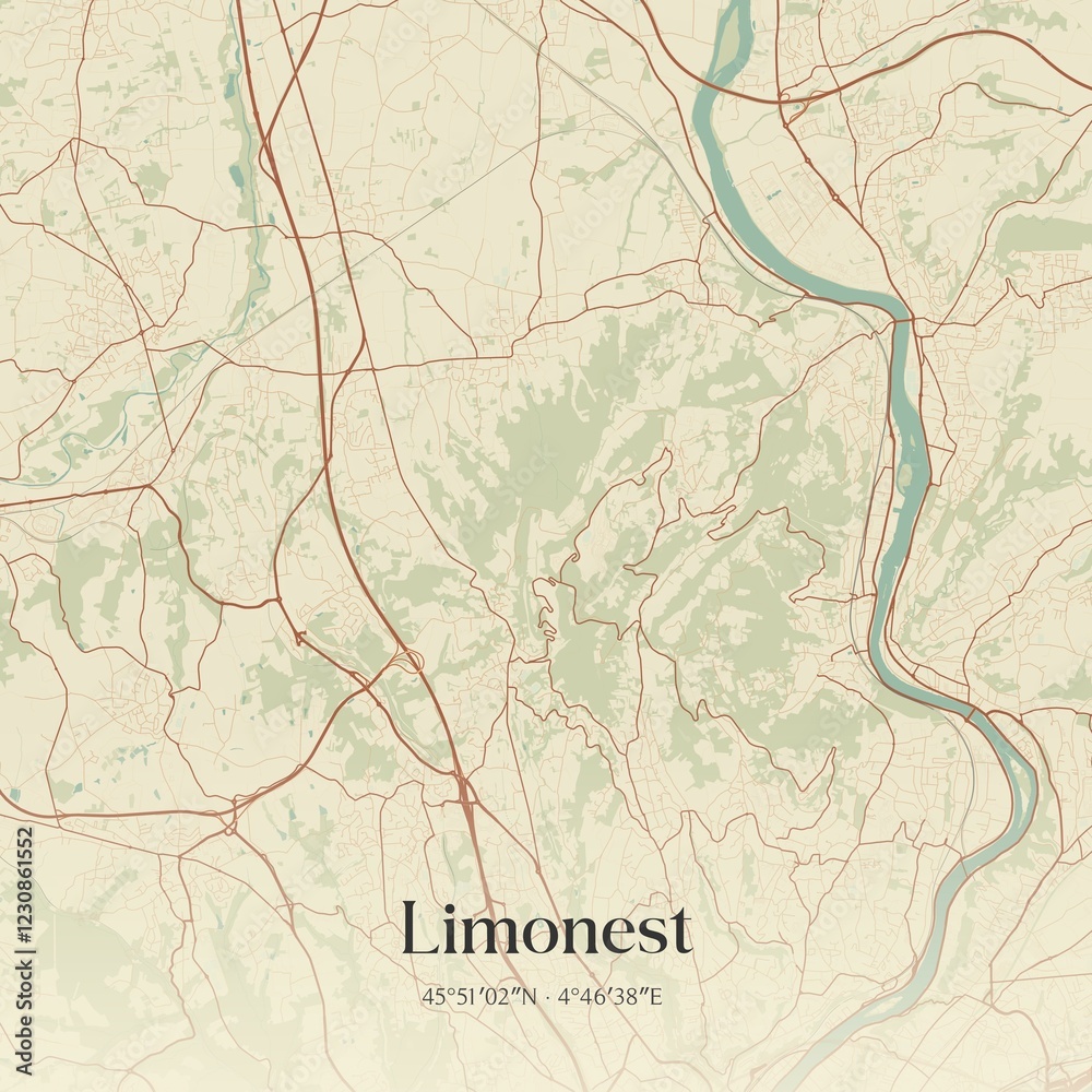 Obraz premium Retro map of Limonest, Auvergne-Rh�ne-Alpes, France. Vintage street map.