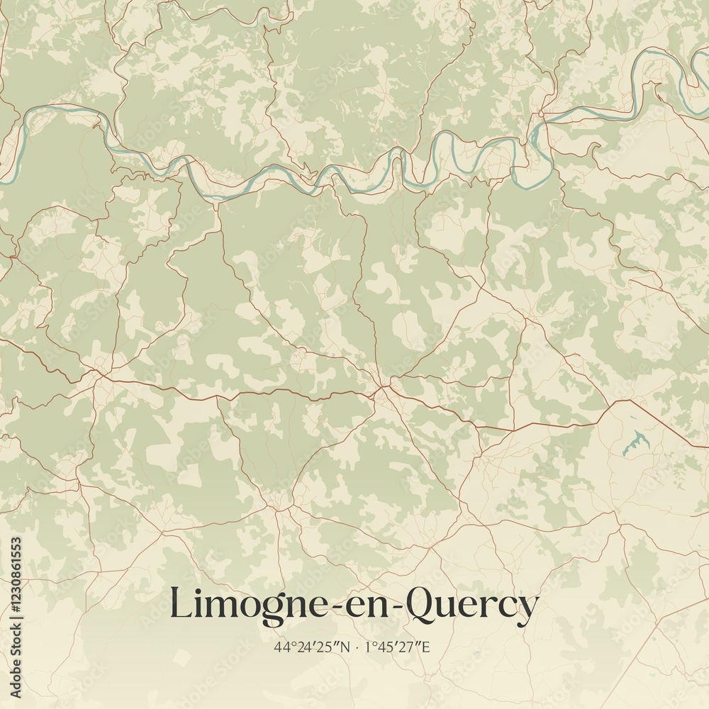 Obraz premium Retro map of Limogne-en-Quercy, Occitanie, France. Vintage street map.