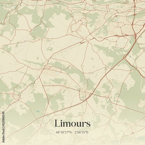 Retro map of Limours, �le-de-France, France. Vintage street map. photo