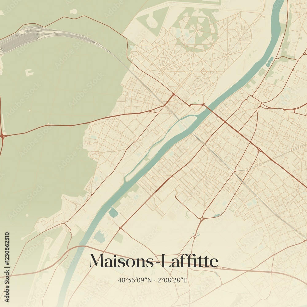 Obraz premium Retro map of Maisons-Laffitte, �le-de-France, France. Vintage street map.