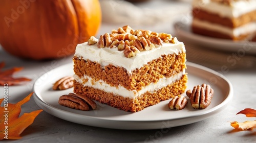 Wallpaper Mural A festive serving of moist pumpkin bread with a thick layer of cream cheese frosting, side of pecans, styled with Thanksgiving decor Torontodigital.ca