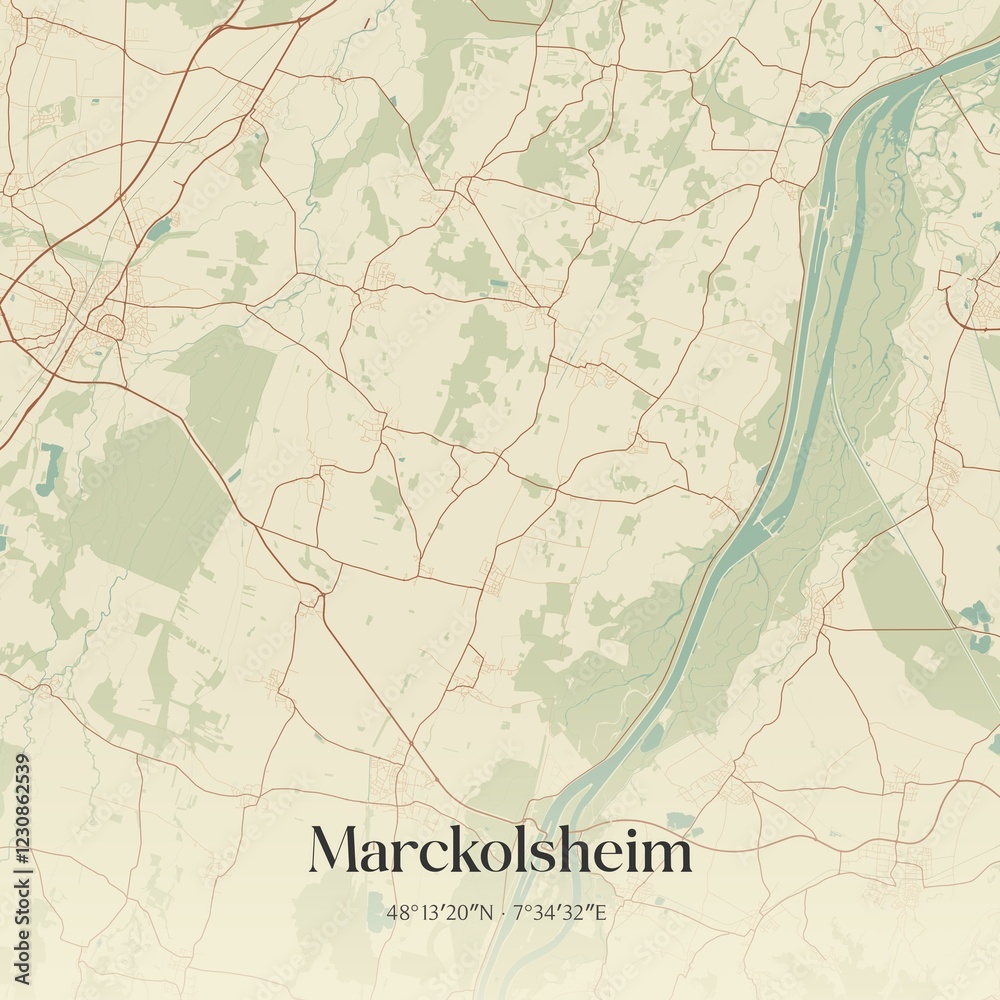Obraz premium Retro map of Marckolsheim, Grand Est, France. Vintage street map.