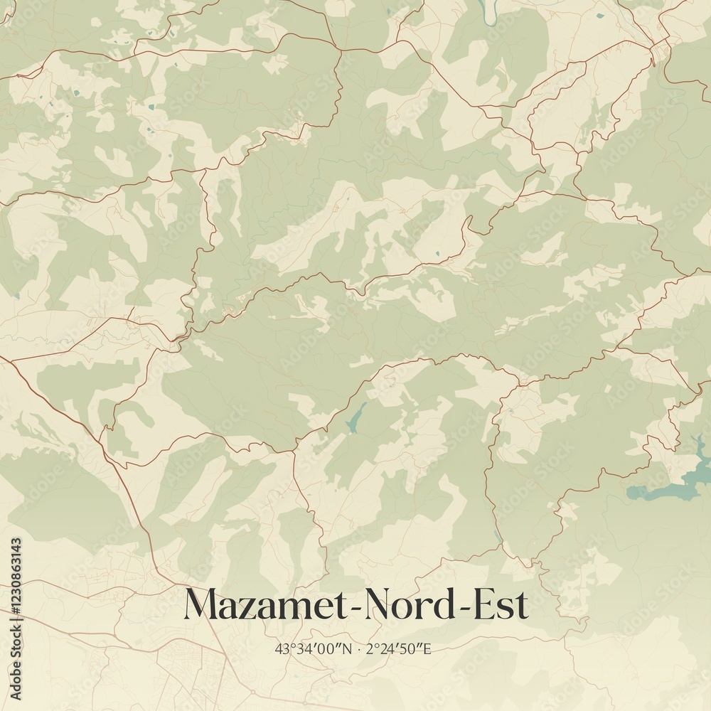 Fototapeta premium Retro map of Mazamet-Nord-Est, Occitanie, France. Vintage street map.