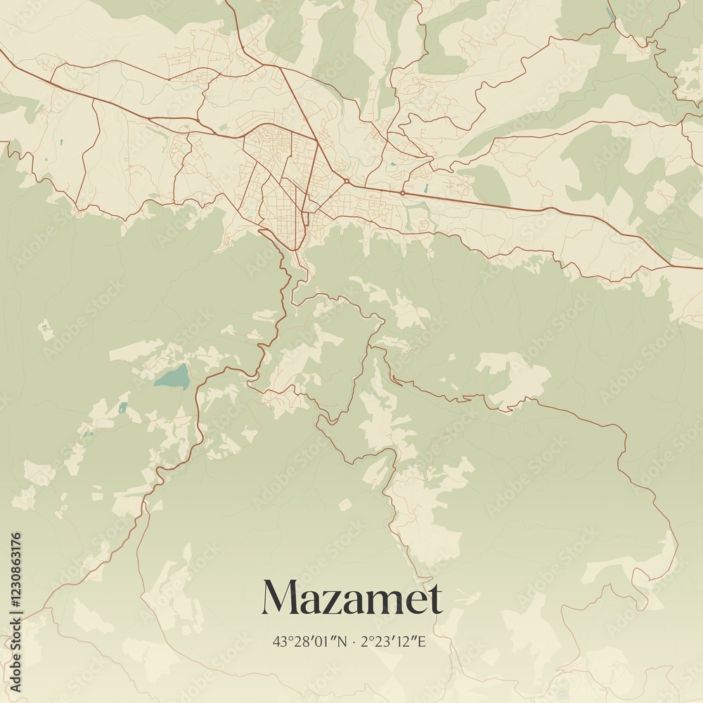 Obraz premium Retro map of Mazamet, Occitanie, France. Vintage street map.