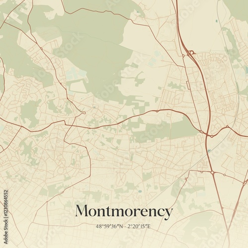 Retro map of Montmorency, �le-de-France, France. Vintage street map. photo