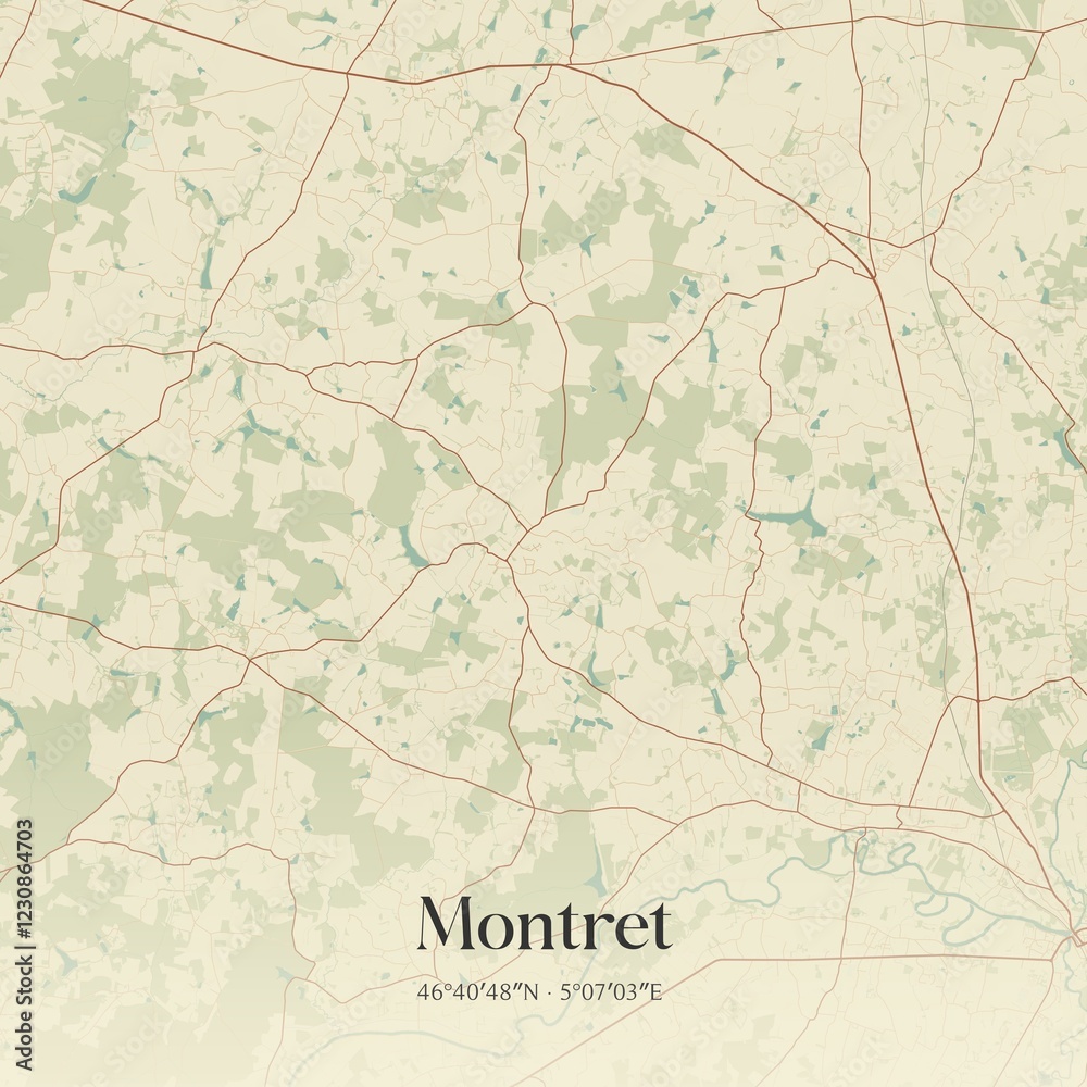 Obraz premium Retro map of Montret, Bourgogne-Franche-Comt�, France. Vintage street map.
