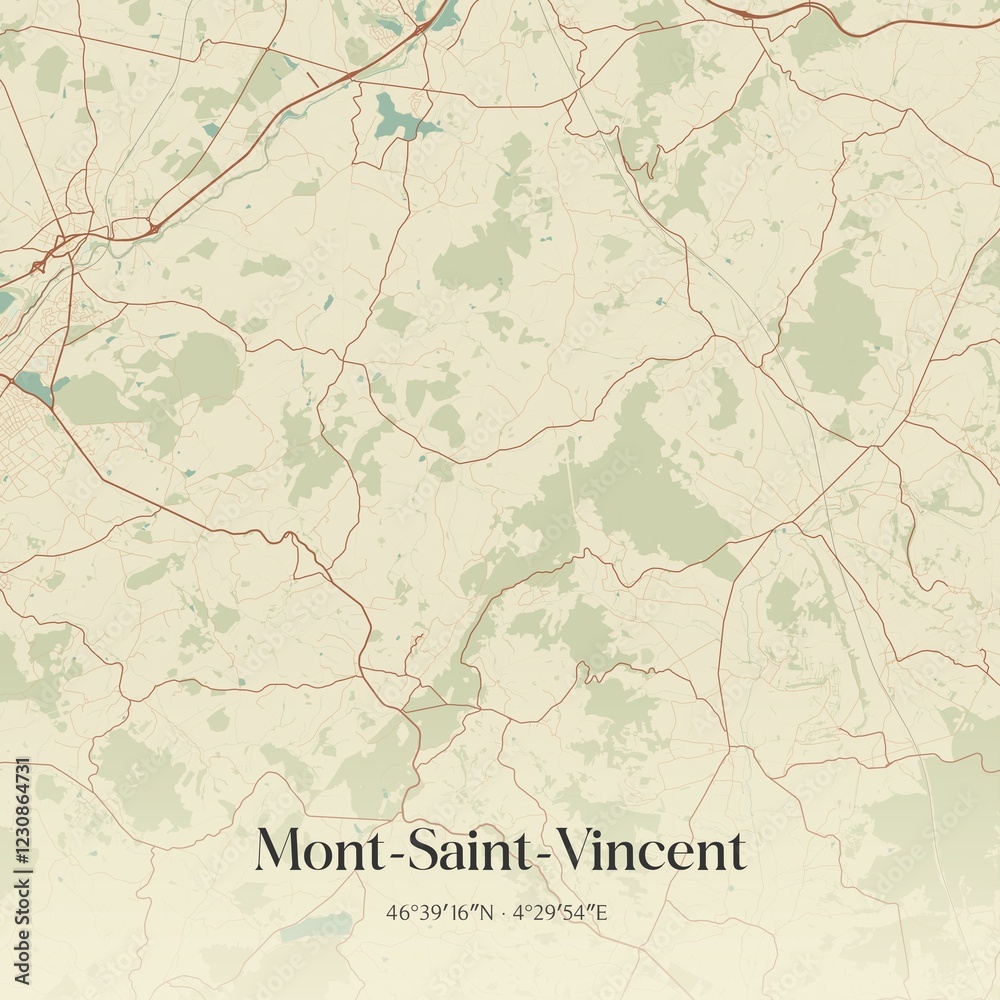 Obraz premium Retro map of Mont-Saint-Vincent, Bourgogne-Franche-Comt�, France. Vintage street map.