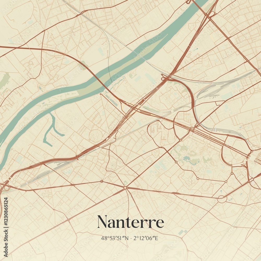 Obraz premium Retro map of Nanterre, �le-de-France, France. Vintage street map.