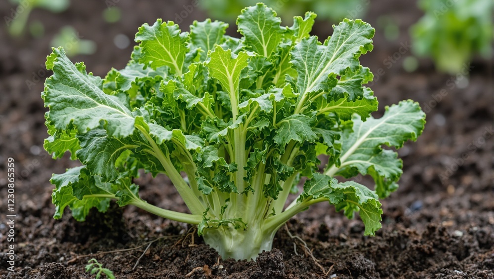 custom made wallpaper toronto digitalClose up of vibrant mustard greens growing in soil showcasing frilly leaves and soil covered base