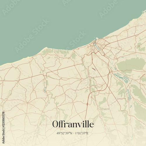 Obraz na płótnie Retro map of Offranville, Normandie, France. Vintage street map. w salonie