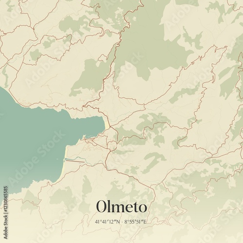 Retro map of Olmeto, Corse, France. Vintage street map. photo