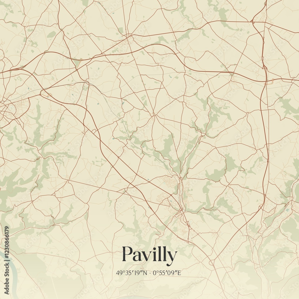 Obraz premium Retro map of Pavilly, Normandie, France. Vintage street map.