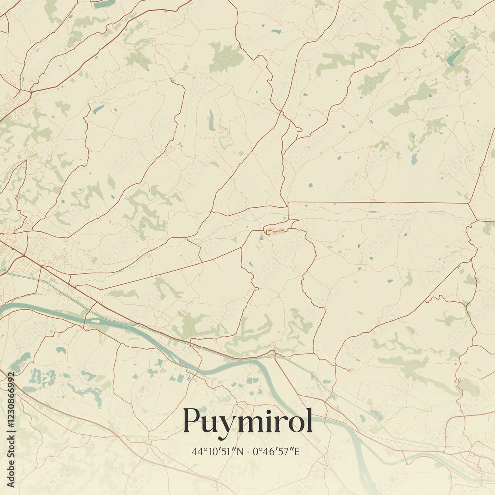 Obraz premium Retro map of Puymirol, Nouvelle-Aquitaine, France. Vintage street map.