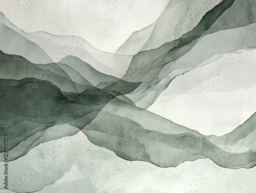 Wallpaper Mural Abstract Watercolor Mountain Layers in Muted Green Tones for Background or Texture Torontodigital.ca