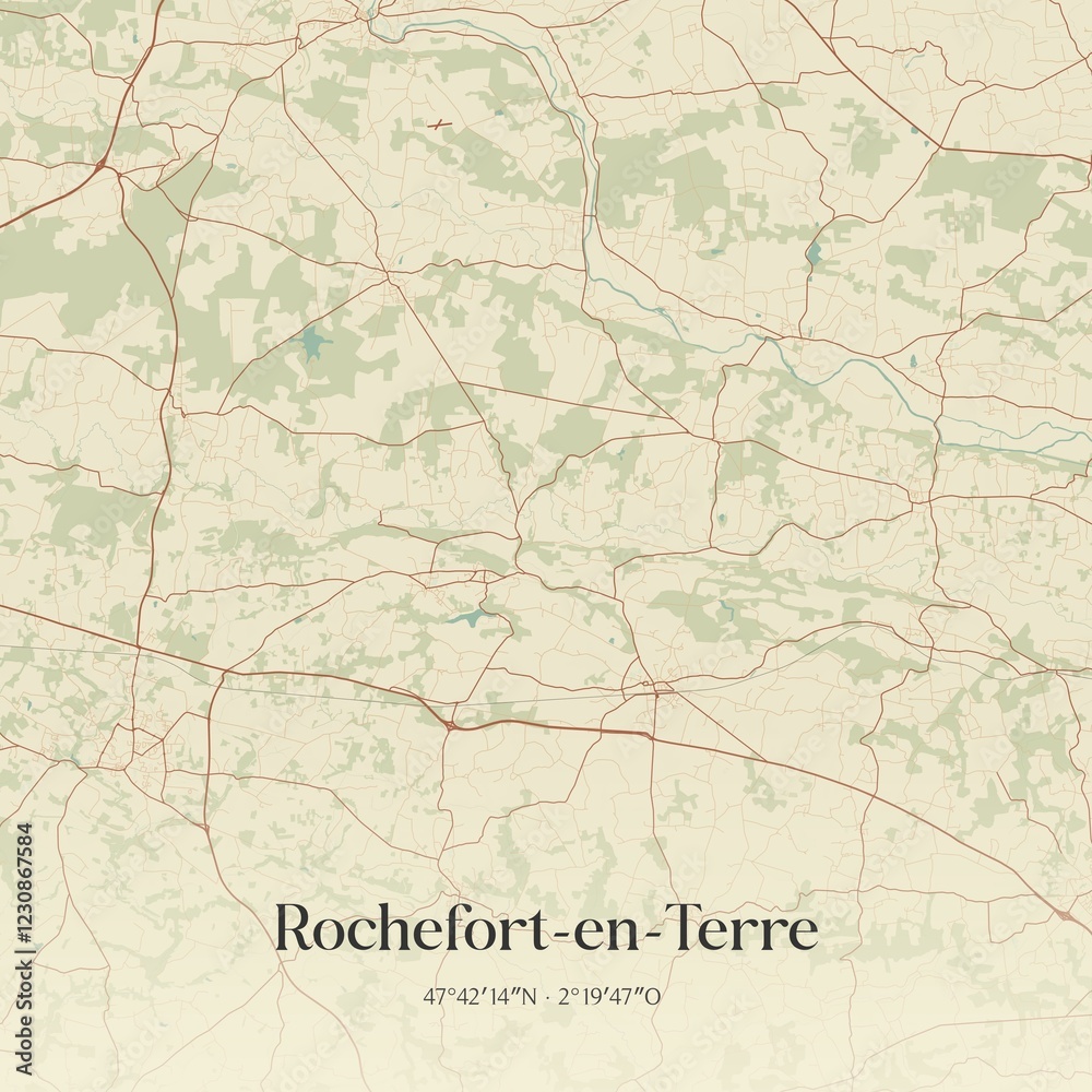 Obraz premium Retro map of Rochefort-en-Terre, Bretagne, France. Vintage street map.