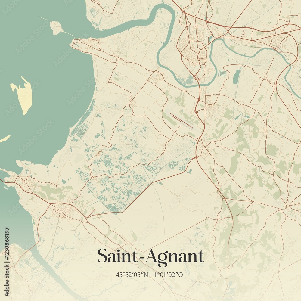Obraz premium Retro map of Saint-Agnant, Nouvelle-Aquitaine, France. Vintage street map.