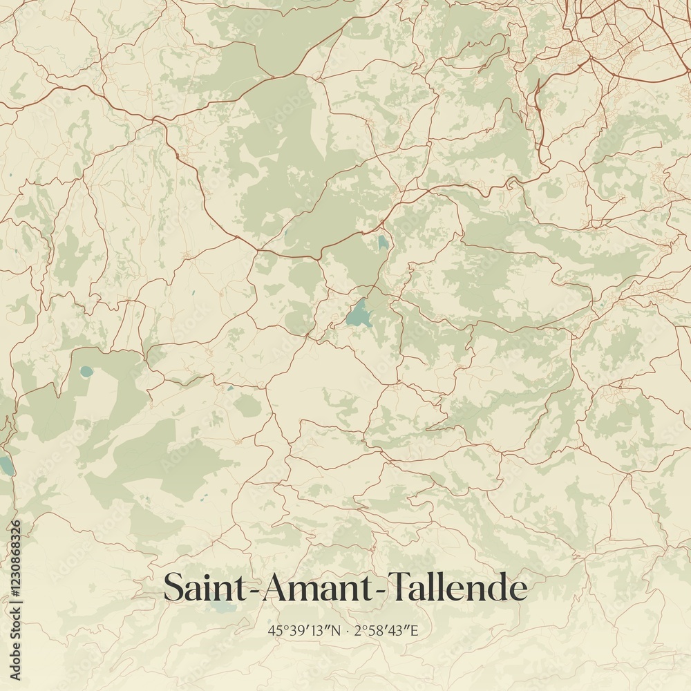 Obraz premium Retro map of Saint-Amant-Tallende, Auvergne-Rh�ne-Alpes, France. Vintage street map.