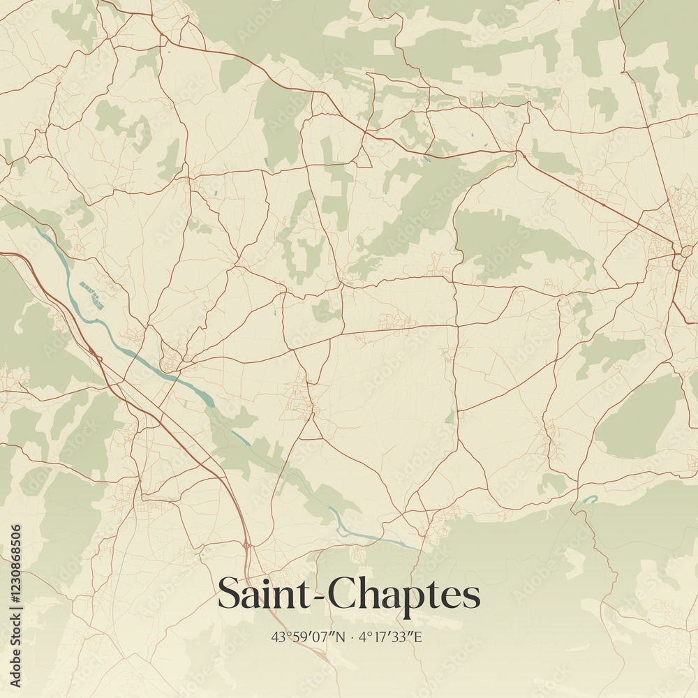Obraz premium Retro map of Saint-Chaptes, Occitanie, France. Vintage street map.