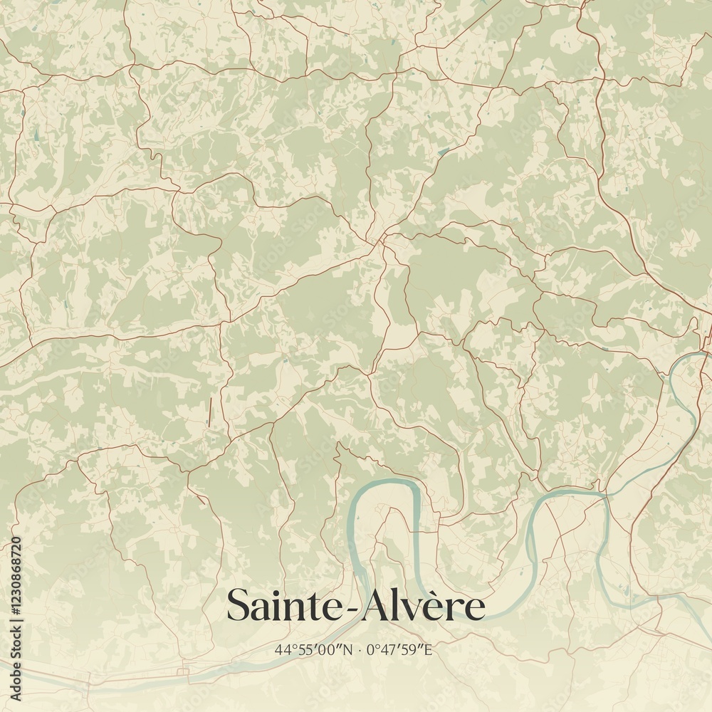 Fototapeta premium Retro map of Sainte-Alv�re, Nouvelle-Aquitaine, France. Vintage street map.