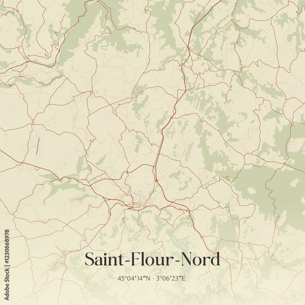 Fototapeta premium Retro map of Saint-Flour-Nord, Auvergne-Rh�ne-Alpes, France. Vintage street map.