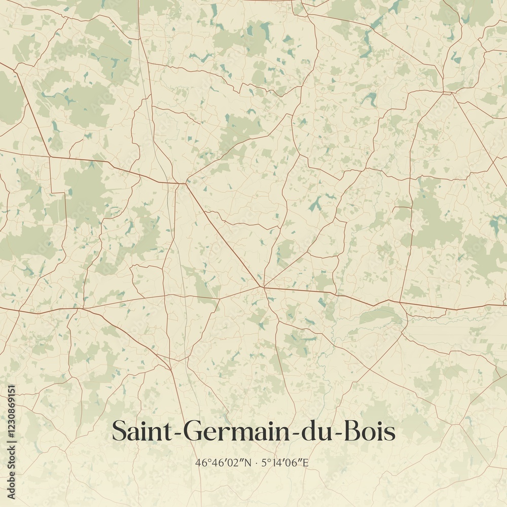 Fototapeta premium Retro map of Saint-Germain-du-Bois, Bourgogne-Franche-Comt�, France. Vintage street map.