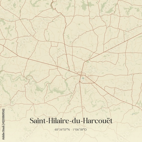 Retro map of Saint-Hilaire-du-Harcou�t, Normandie, France. Vintage street map.