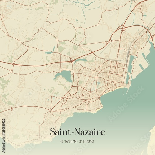 Obraz na płótnie Retro map of Saint-Nazaire, Pays de la Loire, France. Vintage street map. w salonie