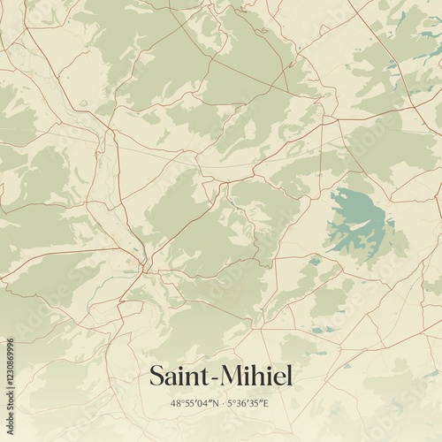 Fototapeta Naklejka Na Ścianę i Meble -  Retro map of Saint-Mihiel, Grand Est, France. Vintage street map.