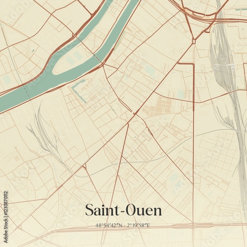 Retro map of Saint-Ouen, �le-de-France, France. Vintage street map.