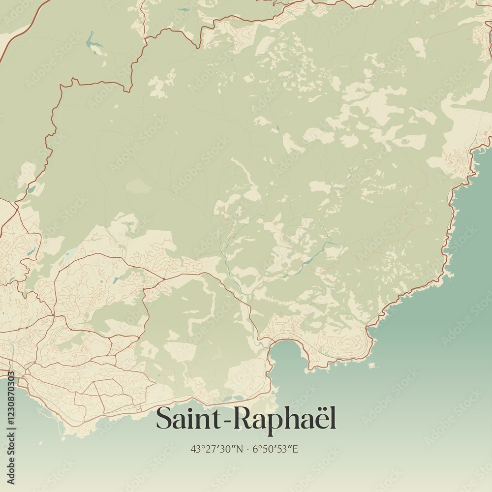 Naklejka premium Retro map of Saint-Rapha�l, Provence-Alpes-C�te d'Azur, France. Vintage street map.