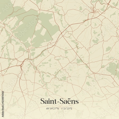 Fototapeta Naklejka Na Ścianę i Meble -  Retro map of Saint-Sa�ns, Normandie, France. Vintage street map.